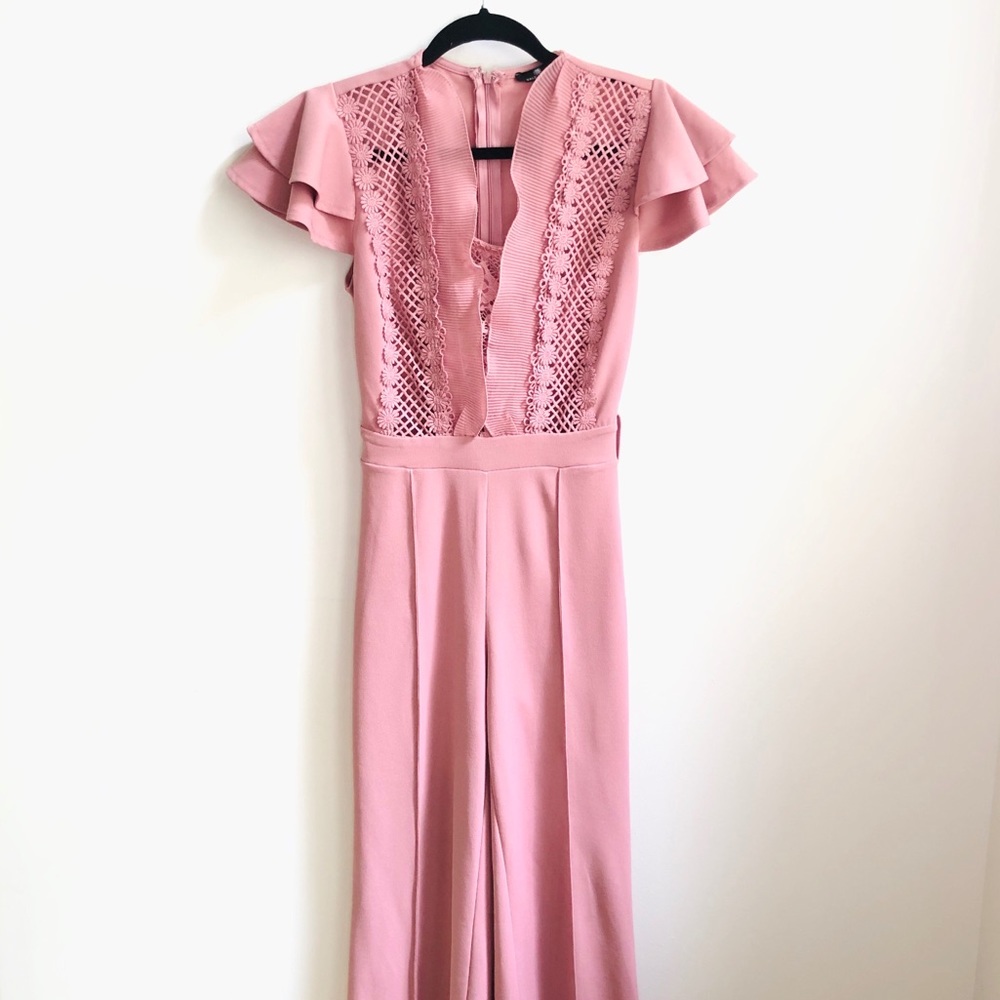 Pink Lace Ruffle Jumpsuit